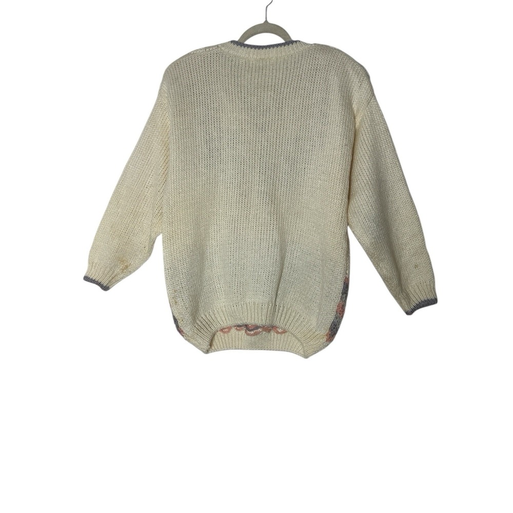 Easton Park Sweater Womens Large Embroidered Flowers Chunky Knit Cottagecore - Picture 2 of 7